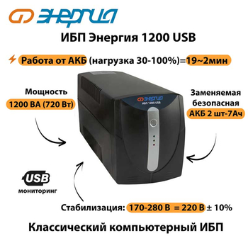Энергия ИБП 1200 USB - ИБП и АКБ - ИБП для компьютера - . Магазин оборудования для автономного и резервного электропитания Ekosolar.ru в Самаре