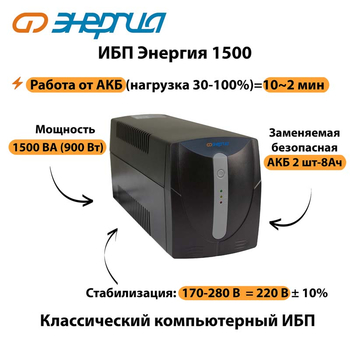 Энергия ИБП 1500 - ИБП и АКБ - ИБП для компьютера - . Магазин оборудования для автономного и резервного электропитания Ekosolar.ru в Самаре