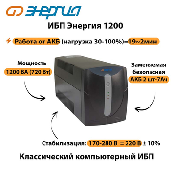 Энергия ИБП 1200 - ИБП и АКБ - ИБП для компьютера - . Магазин оборудования для автономного и резервного электропитания Ekosolar.ru в Самаре