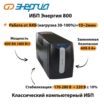 Энергия ИБП 800 - ИБП и АКБ - ИБП для компьютера - . Магазин оборудования для автономного и резервного электропитания Ekosolar.ru в Самаре