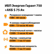 ИБП Энергия Гарант 750 + Аккумулятор S 75 Ач - 12В (450Вт - 91мин) - ИБП и АКБ - ИБП для котлов - . Магазин оборудования для автономного и резервного электропитания Ekosolar.ru в Самаре